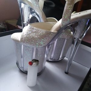 Pink and White iridescent platform heels